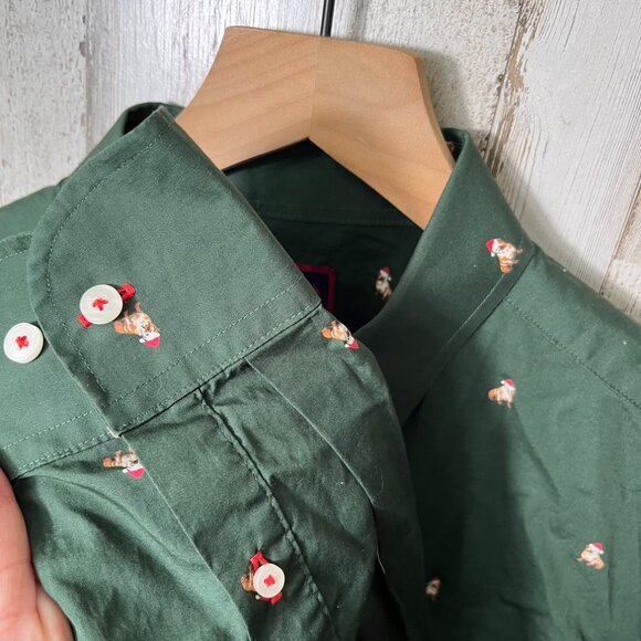 UNTUCKit Christmas Green Dog Button Up Long Sleeve Shirt Mens Size Large - Picture 4 of 5